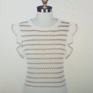 Le Lis Brown & White Stripe Flutter Sleeve Sweater Top Size XS - NEW